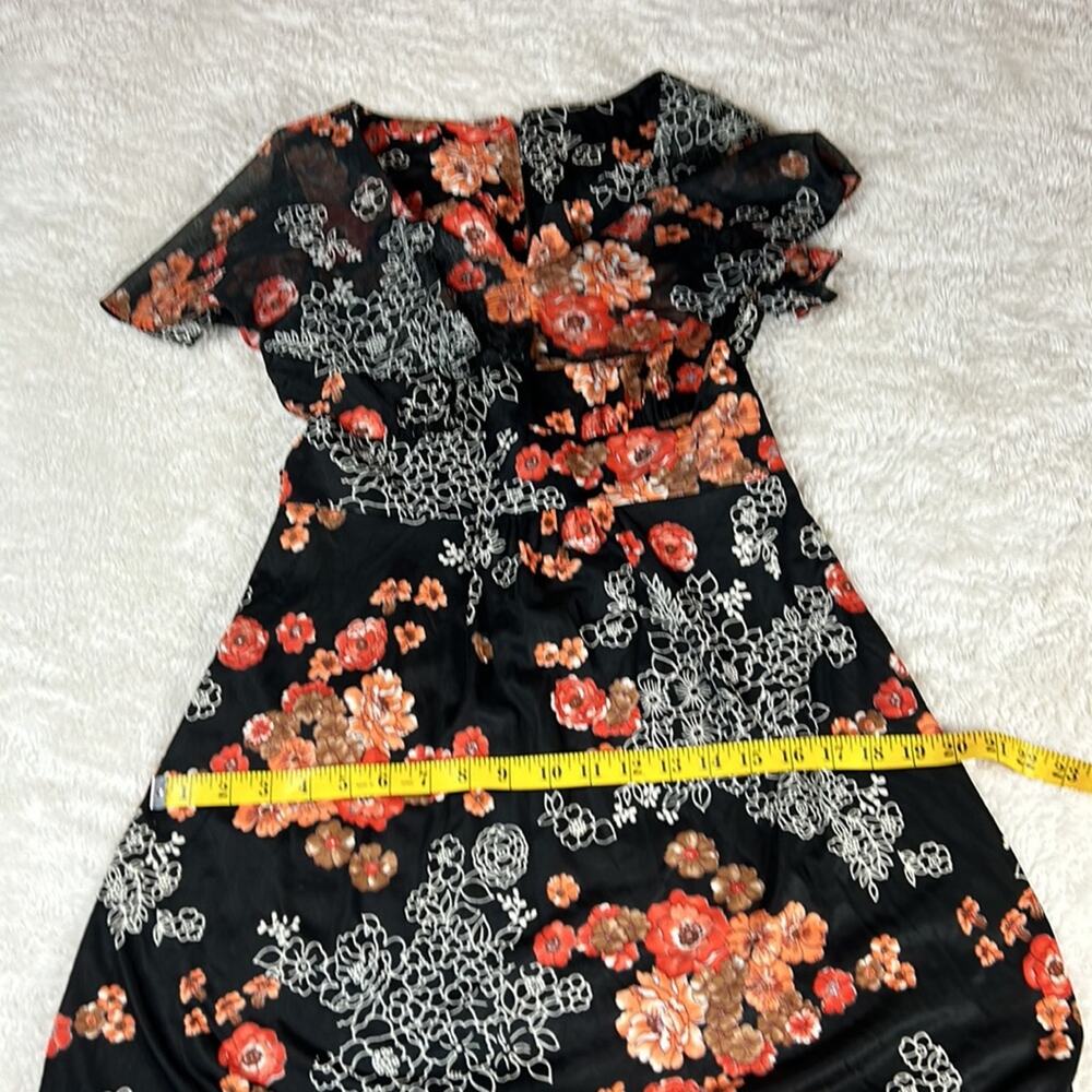 Vintage 70s Unbranded flutter collar black orange floral print maxi dress, small - Picture 7 of 9